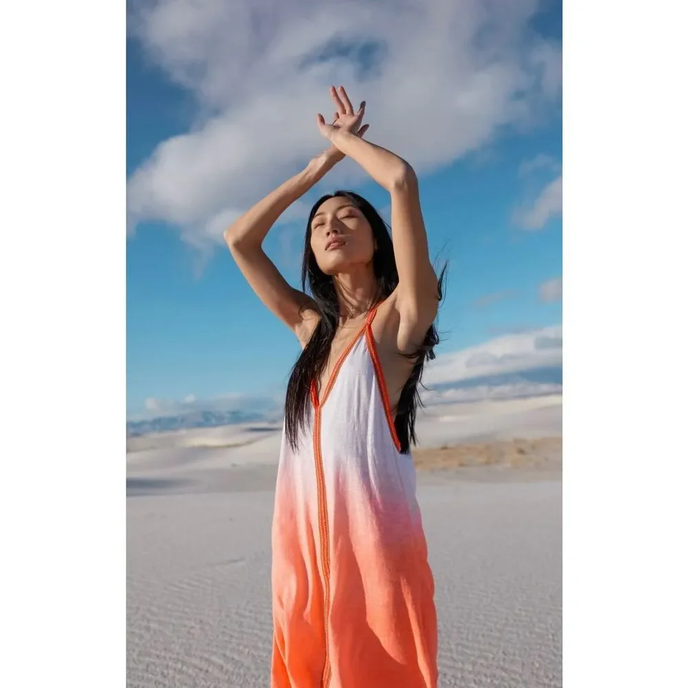 Pitusa Dip Dye Mini Sundress in Coral with signature Inca trim NWT